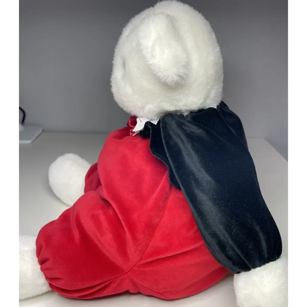 Vintage 1989 Prestige White Teddy Bear Plush 20” Black Red Bow Tie Velour Large